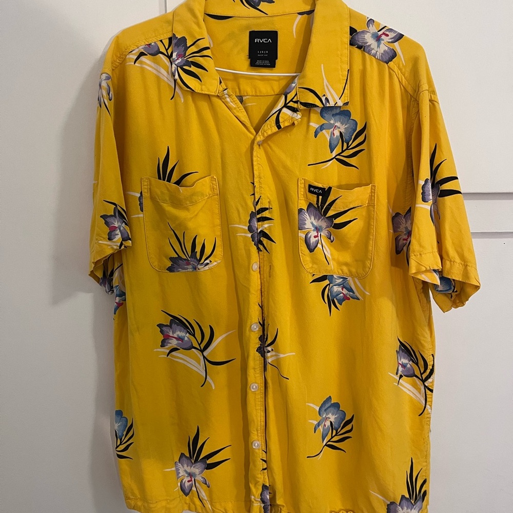 RVCA Men's Yellow Floral Shirt